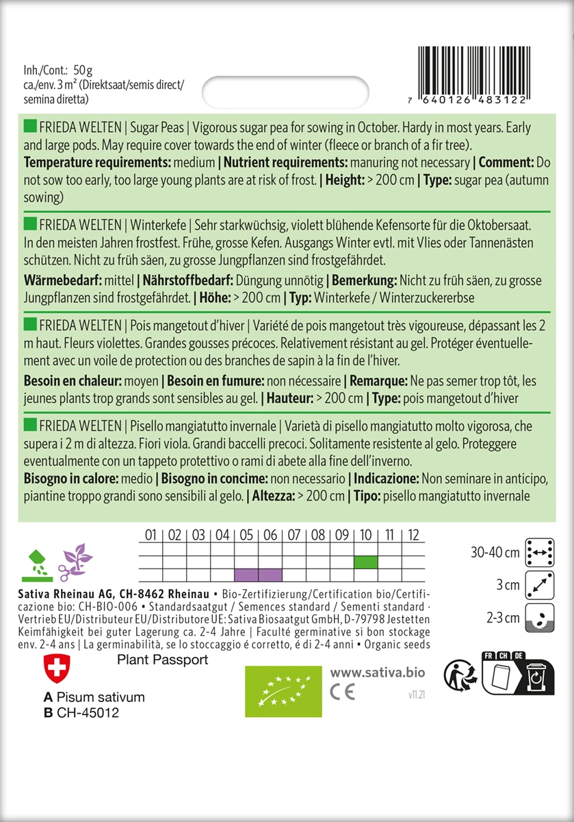 Zuckererbse Frieda Welten | BIO Zuckererbsensamen Von Sativa Rheinau 3 Zuckererbse Frieda Welten | BIO Zuckererbsensamen Von Sativa Rheinau