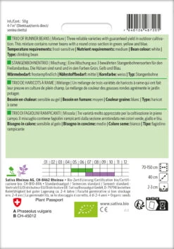 Stangenbohne Trio Mischung | BIO Stangenbohnensamen Von Sativa Rheinau -Garten- Und Outdoor-Geschäfte 537117 BIO Stangenbohne Trio Mischung bo90 sr 1